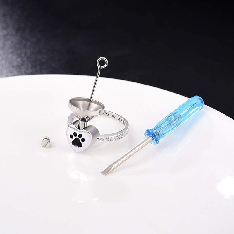 Love Heart Paw Print Urn Ring Pet Memorial Cremation Jewelry
