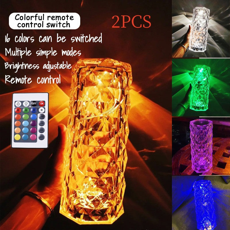 Romantic LED Rose Diamond Table Lamps for Bedroom Living Room Party Dinner Decor Creative Lights