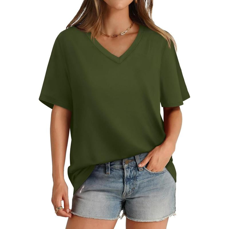 WIHOLL Womens T Shirts V Neck Short Sleeve Casual Loose Tees Tops 2025 Trending Now #Springtok