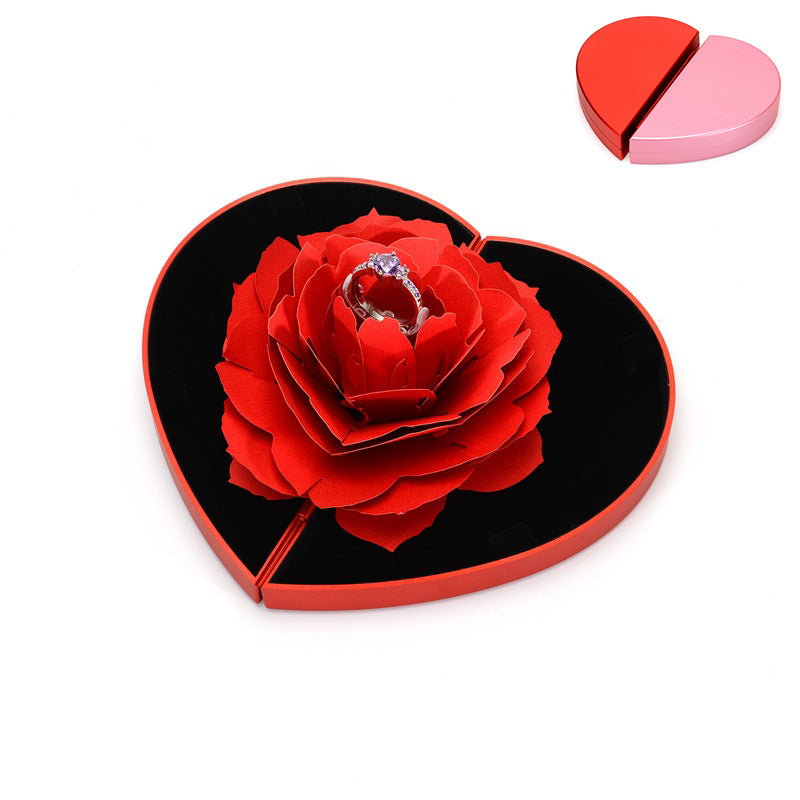 3D Love Box Heart-Shaped Rose Flower Rotating Ring Box Valentines Day Gift
