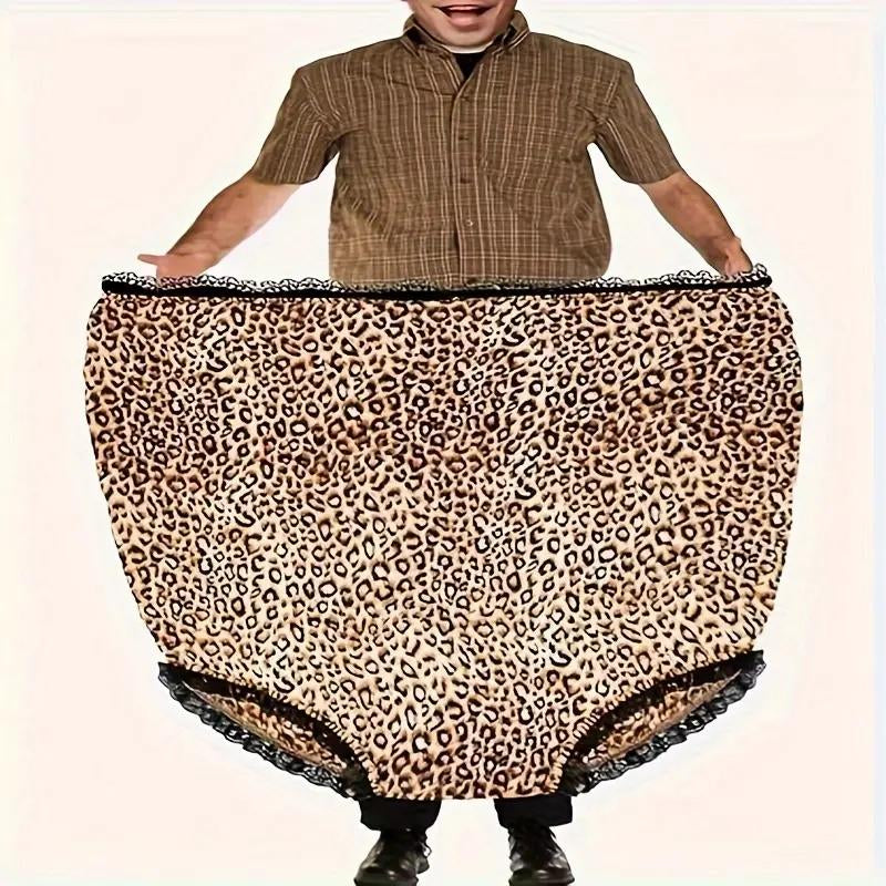 Funny Giant Adult Prank Gift Panties, Leopard Print with Lace Trim, Unisex Joke Gift, Super Large Novelty Granny Underwear, Perfect for Party Pranks