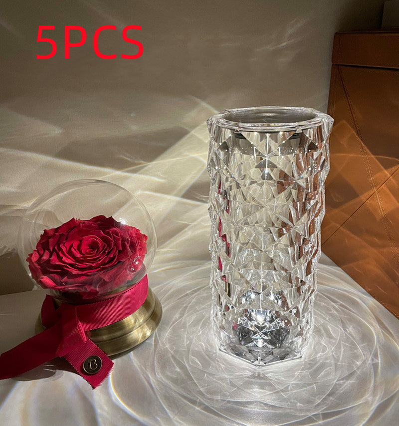 Romantic LED Rose Diamond Table Lamps for Bedroom Living Room Party Dinner Decor Creative Lights