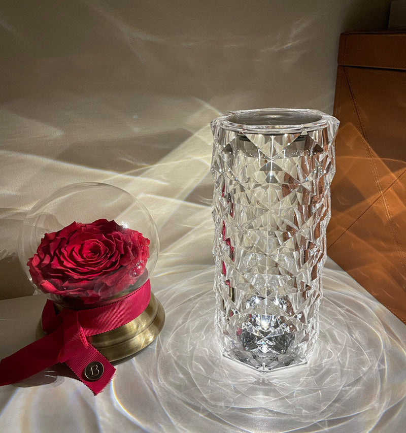 Romantic LED Rose Diamond Table Lamps for Bedroom Living Room Party Dinner Decor Creative Lights