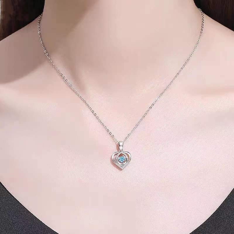 S925 Beating Heart-Shaped Necklace Women Luxury Love Rhinestones Necklace Jewelry Gift for Valentine'S Day