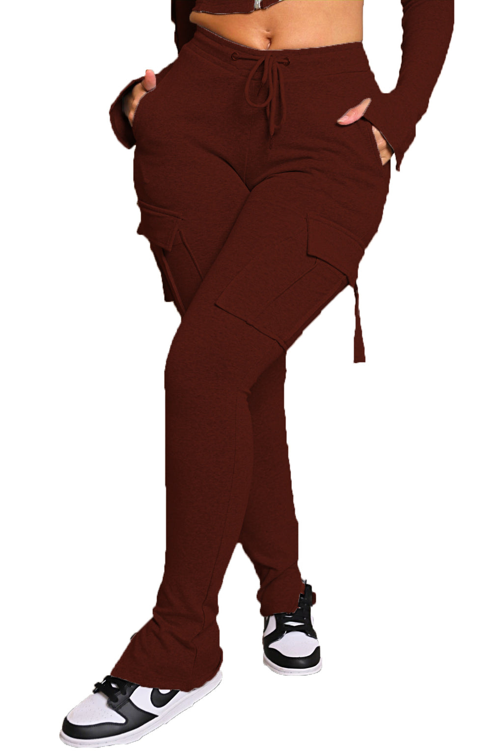 Cargo Pants with Pockets High Waist Drawstring Wide Leg Straight Trousers for Women Overalls