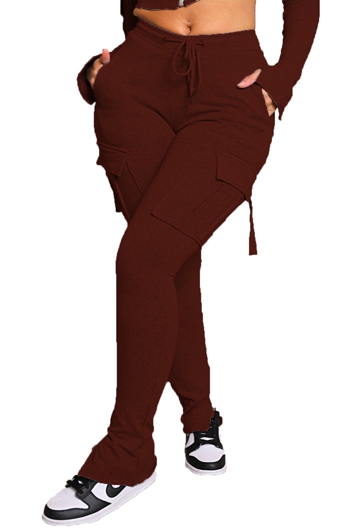 Cargo Pants with Pockets High Waist Drawstring Wide Leg Straight Trousers for Women Overalls