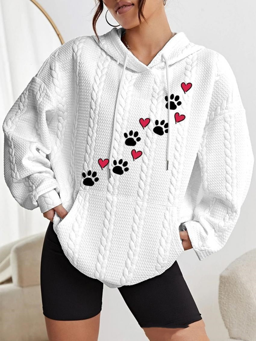 Women'S Small Dog Paw Prints Heart Printing Twisted Hoodie