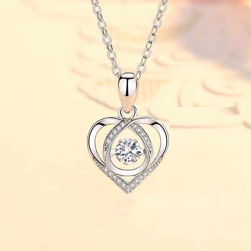 S925 Beating Heart-Shaped Necklace Women Luxury Love Rhinestones Necklace Jewelry Gift for Valentine'S Day