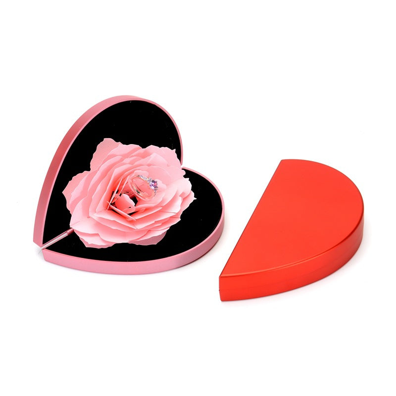 3D Love Box Heart-Shaped Rose Flower Rotating Ring Box Valentines Day Gift