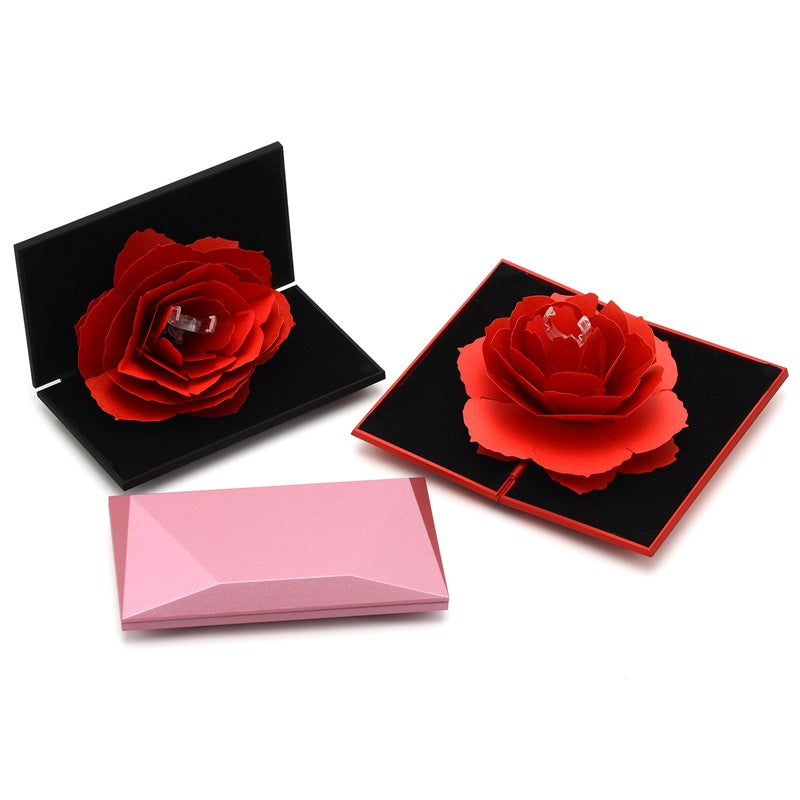 3D Love Box Heart-Shaped Rose Flower Rotating Ring Box Valentines Day Gift