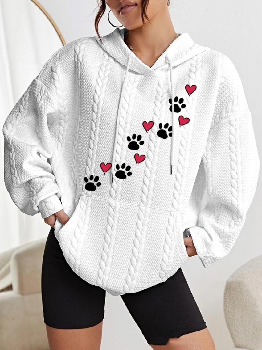Women'S Small Dog Paw Prints Heart Printing Twisted Hoodie