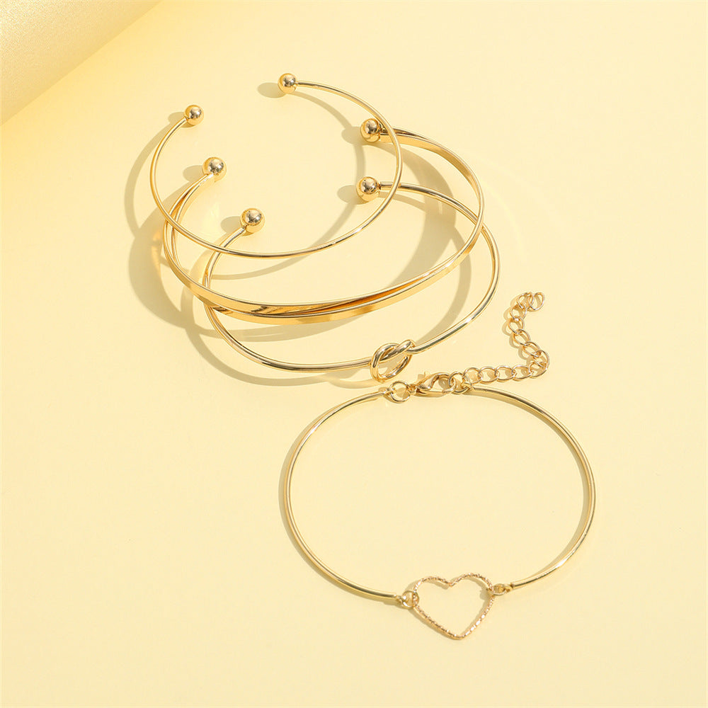 Vintage Gold Crystal Heart Letter Love Bangle Bracelet for Women Fashion Multi-Layer Geometric Charm Bracelets Jewelry Gifts