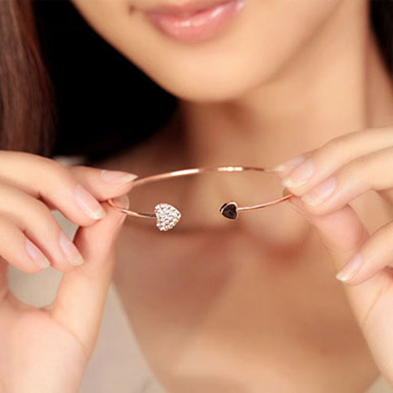 Korean Version of Jewelry Full Diamond Heart-Shaped Love Bracelet Open Bracelet European and American Cross-Border Foreign Trade Explosion Double Peach Heart Bracelet