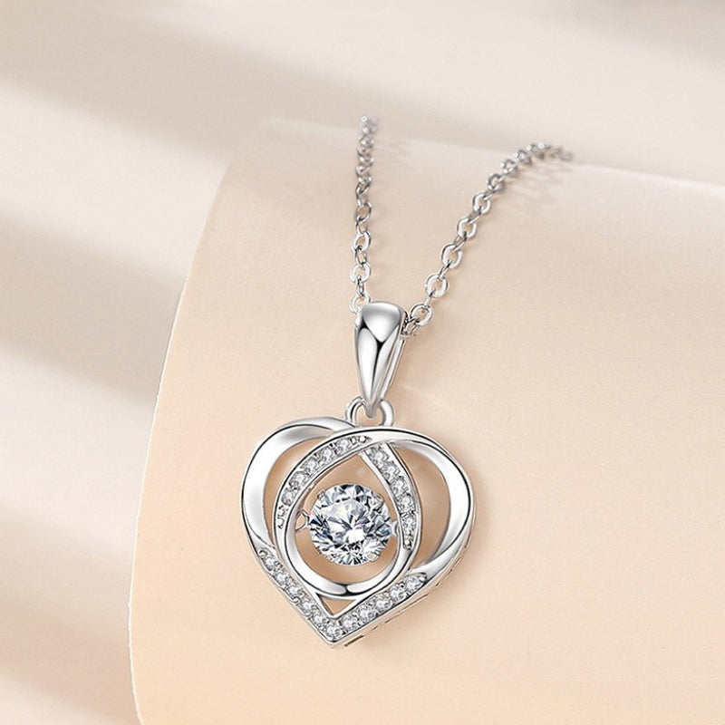 S925 Beating Heart-Shaped Necklace Women Luxury Love Rhinestones Necklace Jewelry Gift for Valentine'S Day