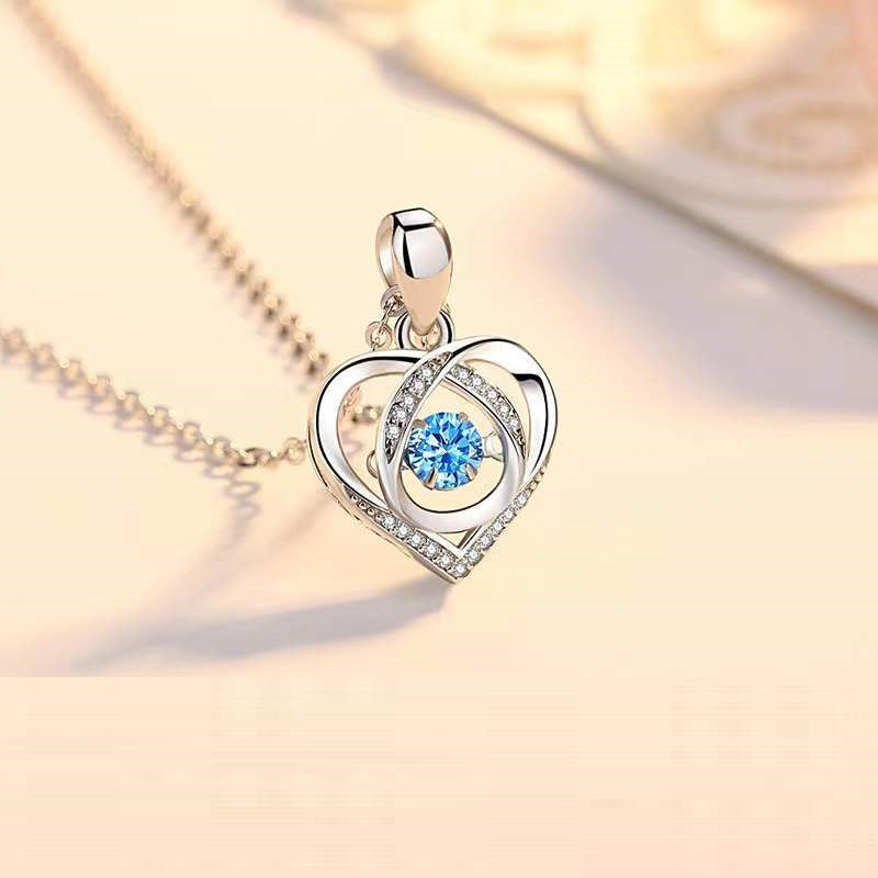 S925 Beating Heart-Shaped Necklace Women Luxury Love Rhinestones Necklace Jewelry Gift for Valentine'S Day