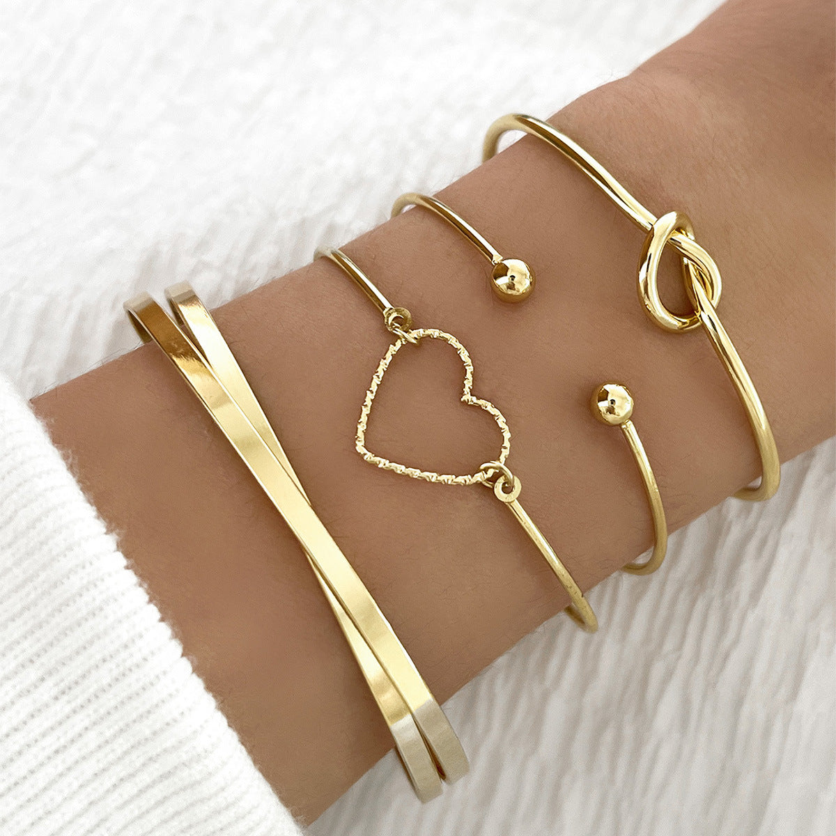Vintage Gold Crystal Heart Letter Love Bangle Bracelet for Women Fashion Multi-Layer Geometric Charm Bracelets Jewelry Gifts