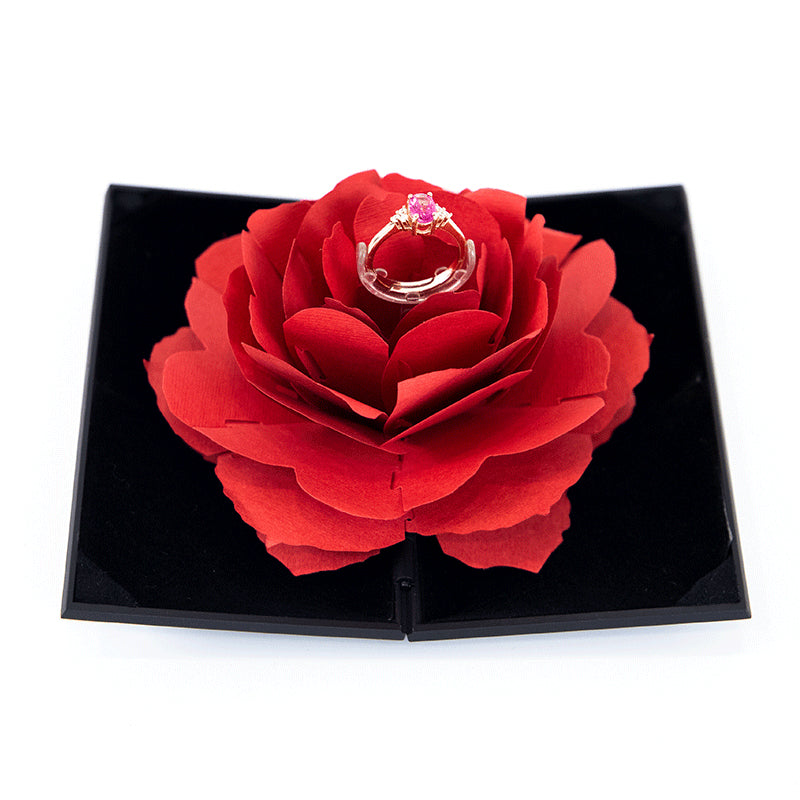 3D Love Box Heart-Shaped Rose Flower Rotating Ring Box Valentines Day Gift