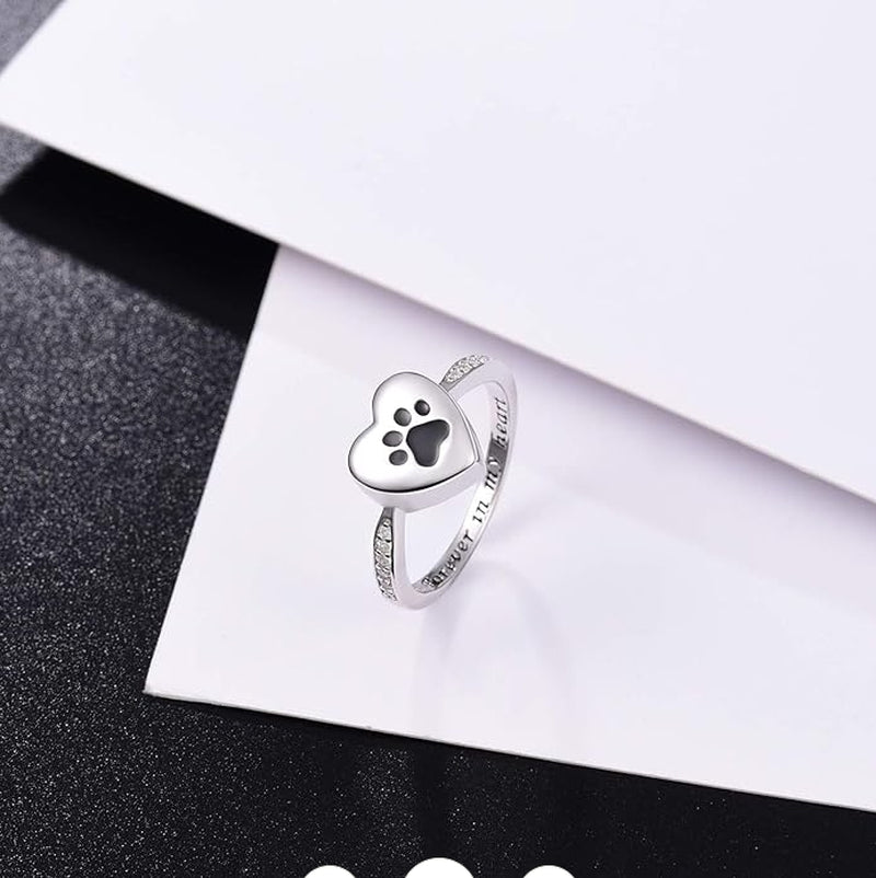 Love Heart Paw Print Urn Ring Pet Memorial Cremation Jewelry