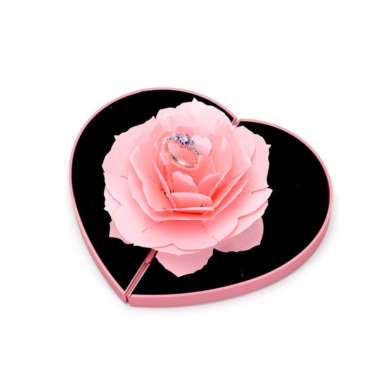 3D Love Box Heart-Shaped Rose Flower Rotating Ring Box Valentines Day Gift